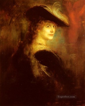 フランツ・フォン・レンバッハ Painting - ルベネスク風の衣装を着たエレガントな女性の肖像 フランツ・フォン・レンバッハ